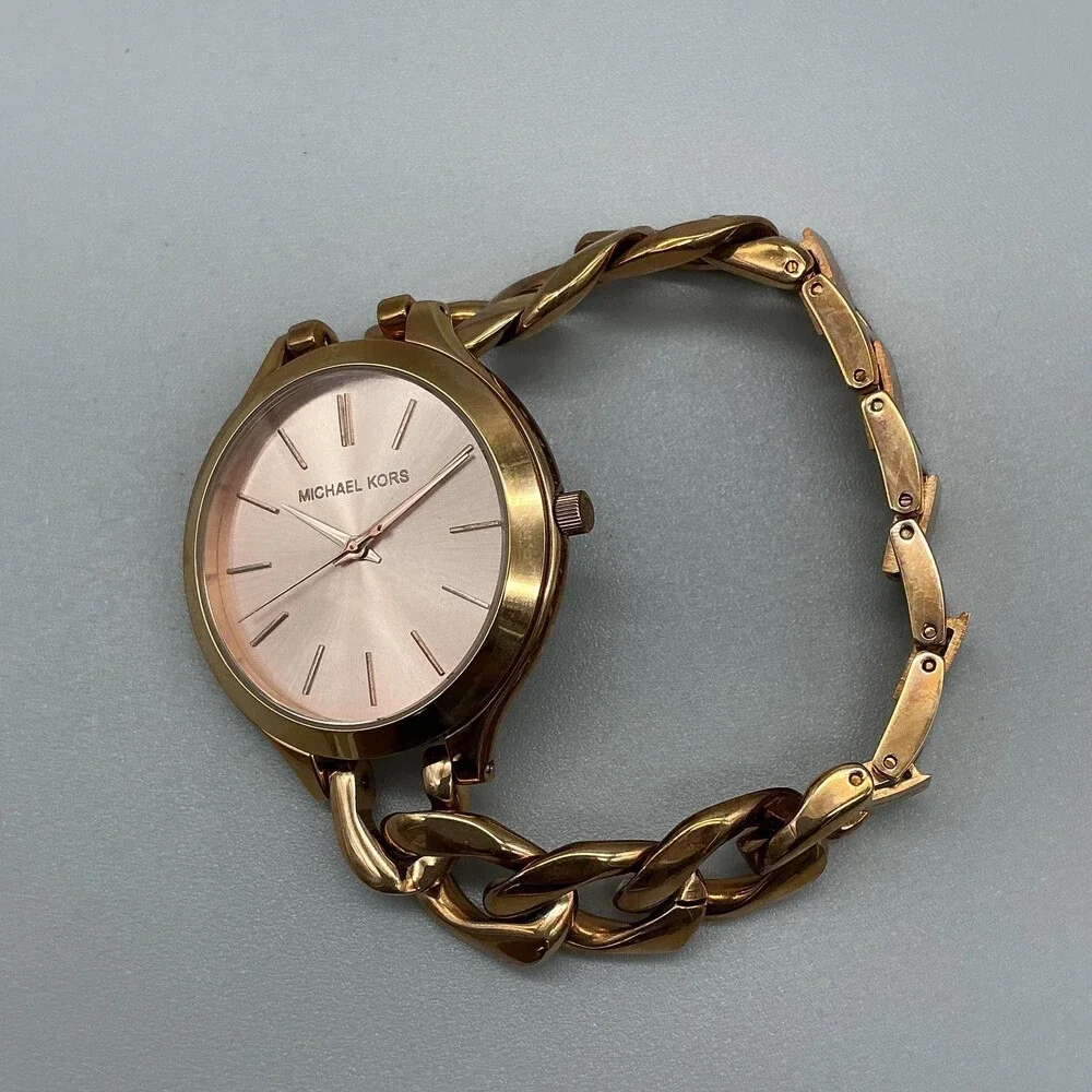 Michael Kors Runway MK-3223G Womens Watch 41mm Rose Gold Tone New Battery 8